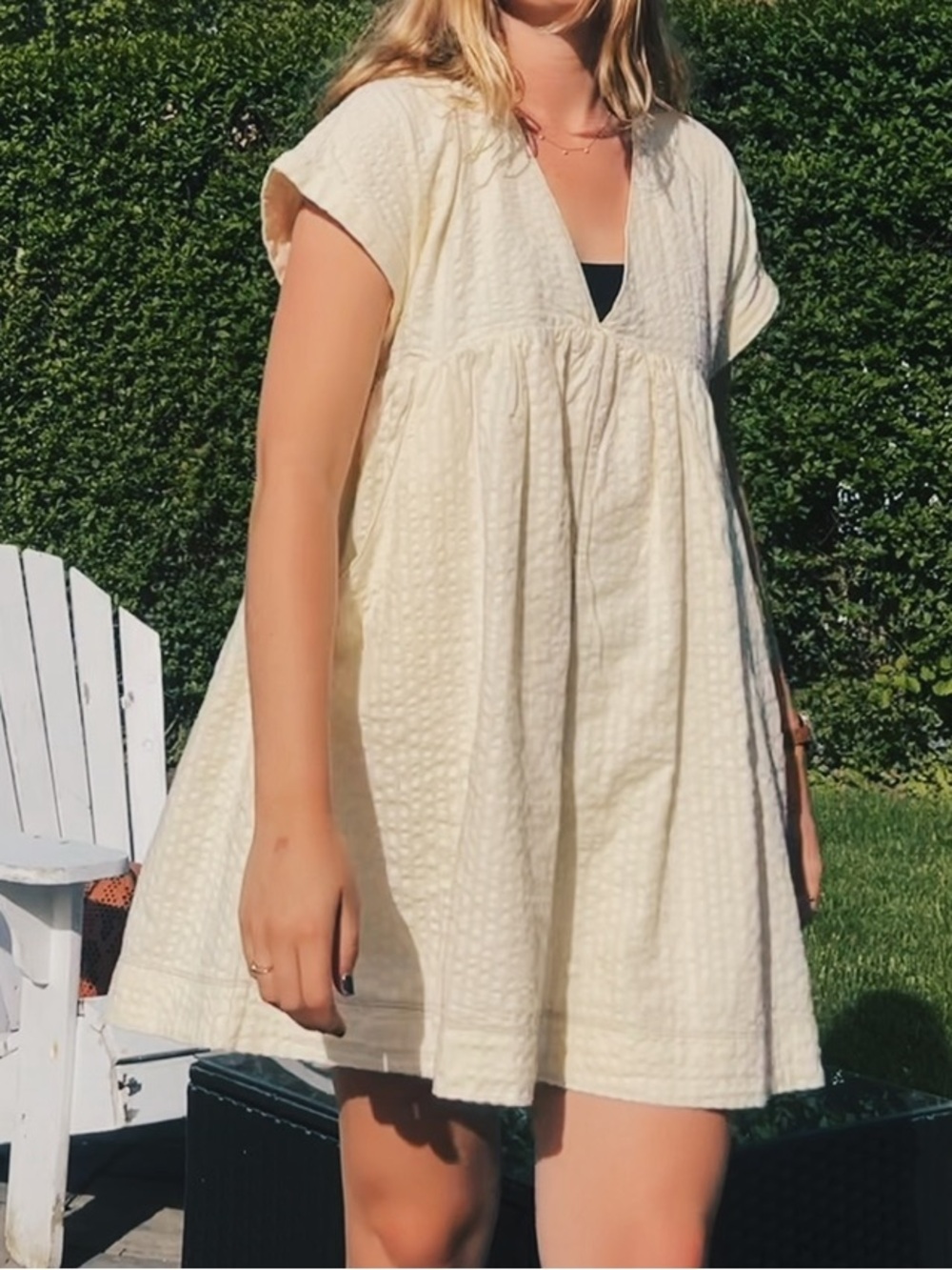 Urban Outfitters Cream Textured Babydoll Tunic